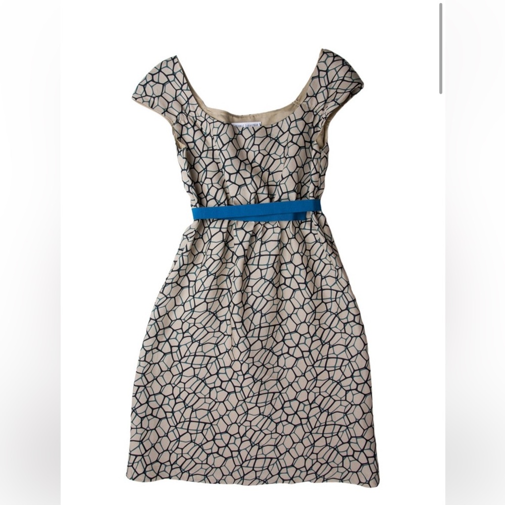 Behnaz Sarafpour A line belted dress abstract art print size XXS chic retro